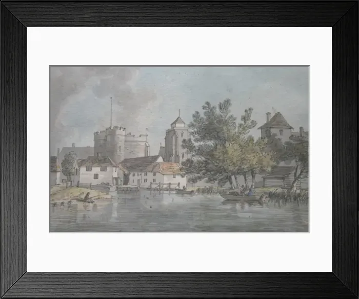 Framed Print : Watercolour painting of castle and water mill Framed Print : Watercolour painting of castle and water mill