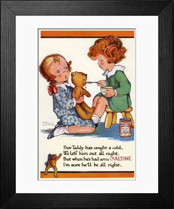Framed Print : Teddy drinking Ovaltine Framed Print : Teddy drinking Ovaltine