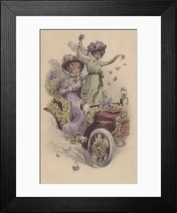 Framed Print : Two ladies in a flower car Framed Print : Two ladies in a flower car