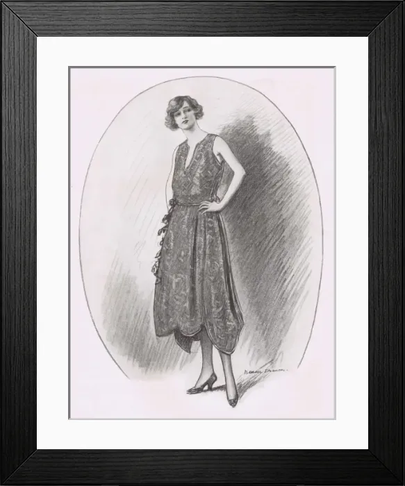 Framed Print : Art deco fashion sketch for an evening frock by Christabel R Framed Print : Art deco fashion sketch for an evening frock by Christabel R