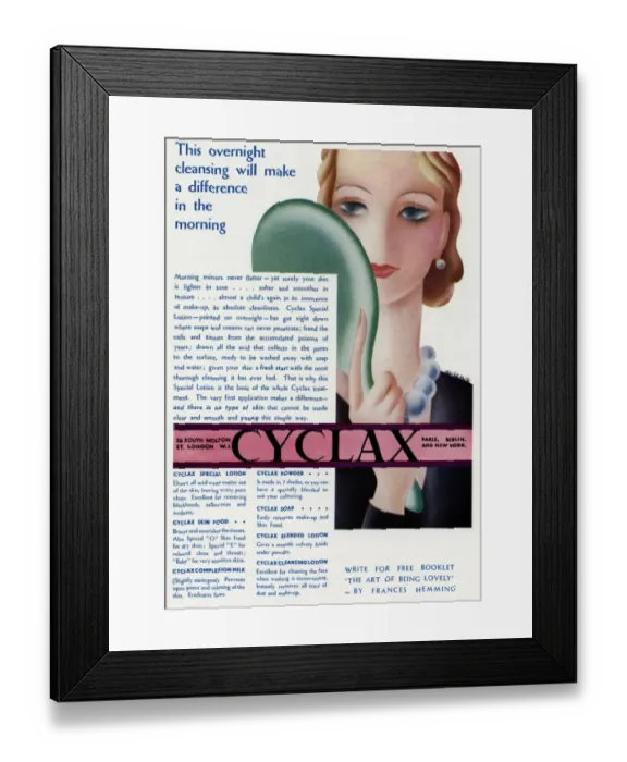 Framed Print : Advert for Cyclax cleansing lotion 1931 Framed Print : Advert for Cyclax cleansing lotion 1931