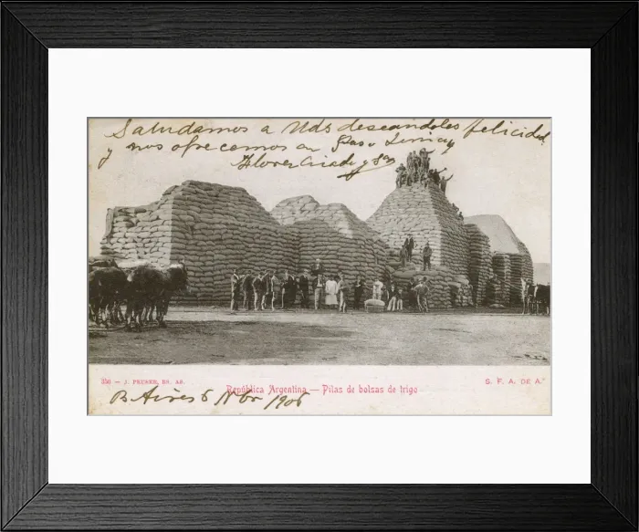 Framed Print : Piles of Bags of Wheat - Argentina Framed Print : Piles of Bags of Wheat - Argentina