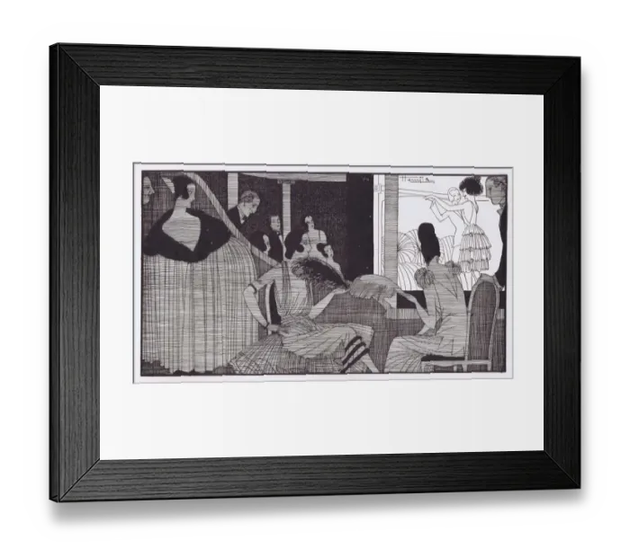 Framed Print : Art deco fashion sketch at Parisian Music Hall premier, 1921 Framed Print : Art deco fashion sketch at Parisian Music Hall premier, 1921