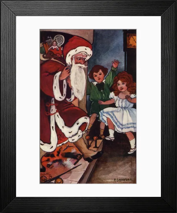 Framed Print : Santa comes down the chimney Framed Print : Santa comes down the chimney
