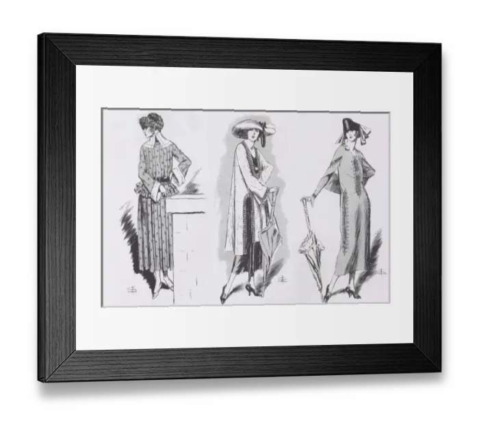 Framed Print : Art deco fashion sketches from Cheruit Couture, Paris, 1921 Framed Print : Art deco fashion sketches from Cheruit Couture, Paris, 1921