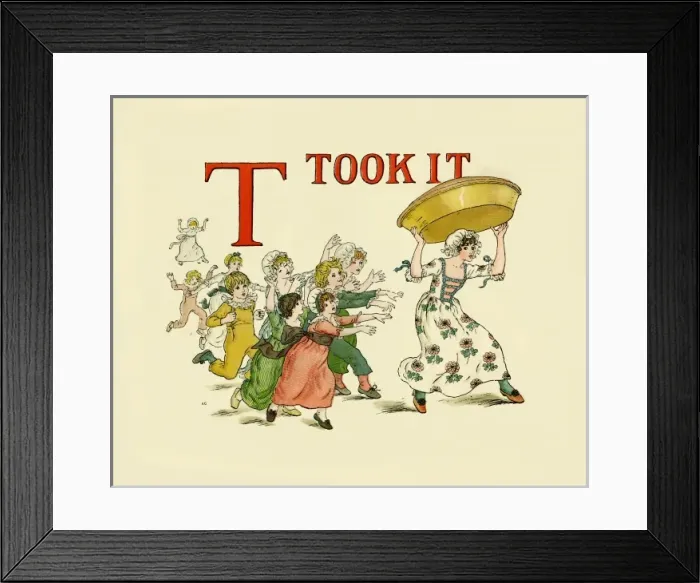 Framed Print : T Took it. From A Apple Pie the iconic picture book by Kate Greenaway Date: 1886 Framed Print : T Took it. From A Apple Pie the iconic picture book by Kate Greenaway Date: 1886