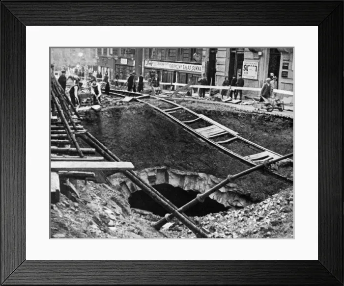 Framed Print : Bombs reveal underground railway in Warsaw, 1939 Framed Print : Bombs reveal underground railway in Warsaw, 1939