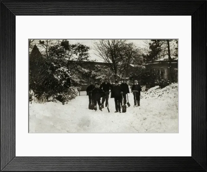 Framed Print : Liverpool Cottage Homes - snow clearing Framed Print : Liverpool Cottage Homes - snow clearing