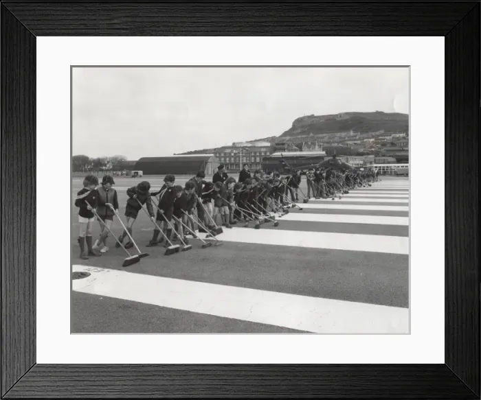 Framed Print : Cub Scouts sweeping runway, HMS Osprey, Portland Framed Print : Cub Scouts sweeping runway, HMS Osprey, Portland