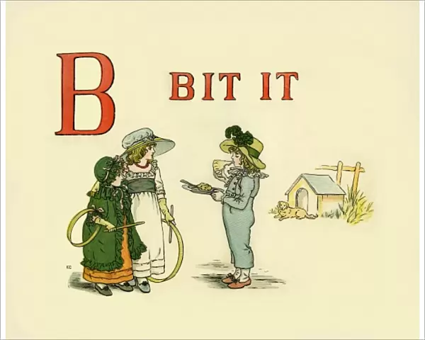 B Bit it. From A Apple Pie the iconic picture book by Kate Greenaway Date: 1886