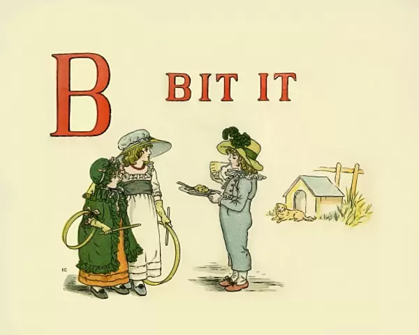B Bit it. From A Apple Pie the iconic picture book by Kate Greenaway Date: 1886