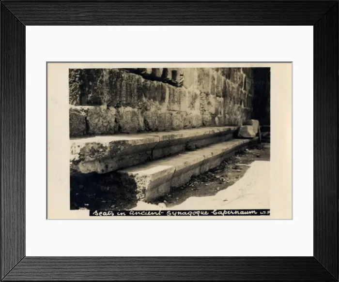 Framed Print : Seats in byzantine synagogue, Capernaum, Israel Framed Print : Seats in byzantine synagogue, Capernaum, Israel