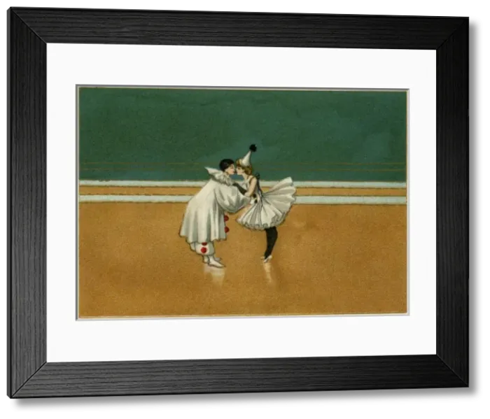 Framed Print : Pierrot & pierette in white embrace Framed Print : Pierrot & pierette in white embrace