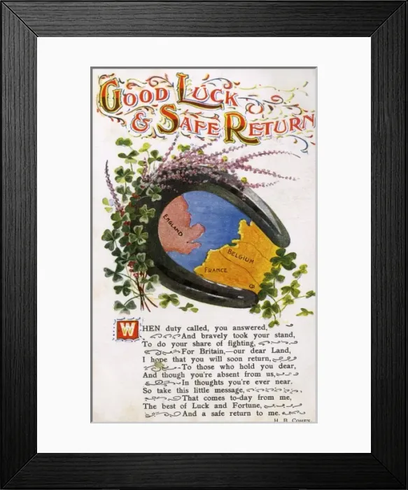 Framed Print : Good Luck Postcard - WWI era Framed Print : Good Luck Postcard - WWI era