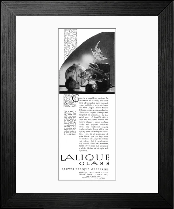 Framed Print : A Lalique Glass advertisement featuring a glass carp Framed Print : A Lalique Glass advertisement featuring a glass carp