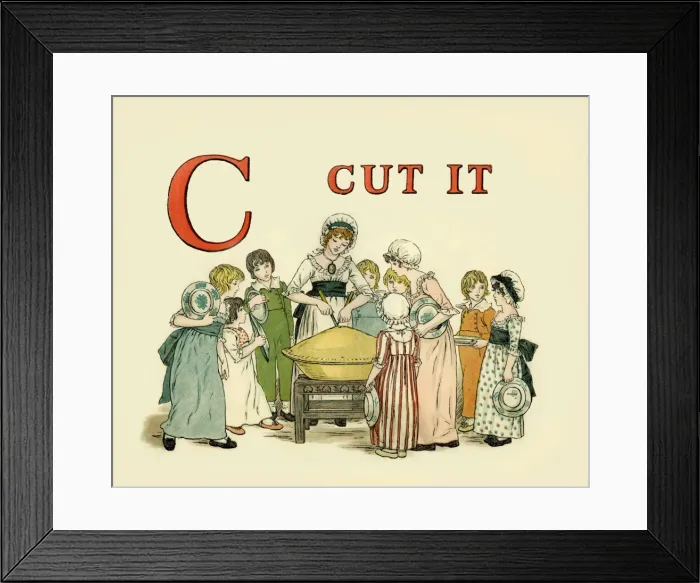 Framed Print : C Cut it. From A Apple Pie the iconic picture book by Kate Greenaway Date: 1886 Framed Print : C Cut it. From A Apple Pie the iconic picture book by Kate Greenaway Date: 1886