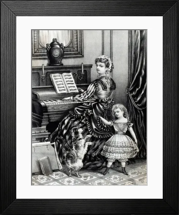 Framed Print : Little girl teaching pet dog to dance Framed Print : Little girl teaching pet dog to dance