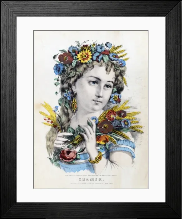Framed Print : Portrait of woman wearing flowers illustrating Summer Framed Print : Portrait of woman wearing flowers illustrating Summer