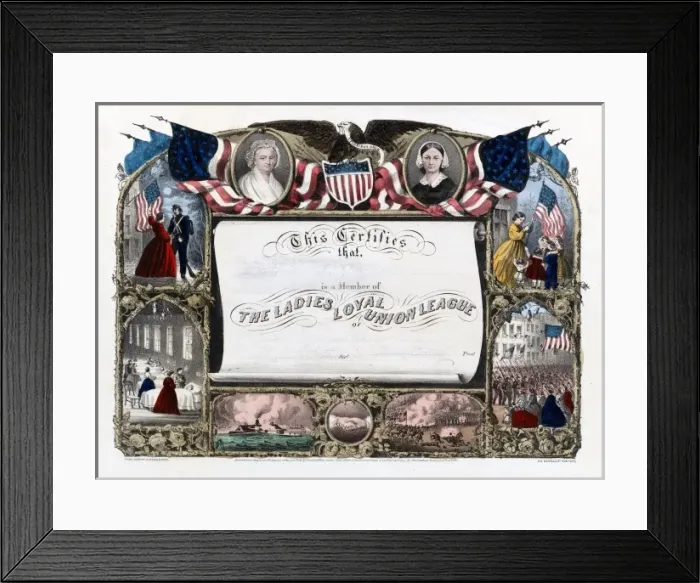 Framed Print : Certificate of membership for the Ladies Loyal Union League Framed Print : Certificate of membership for the Ladies Loyal Union League