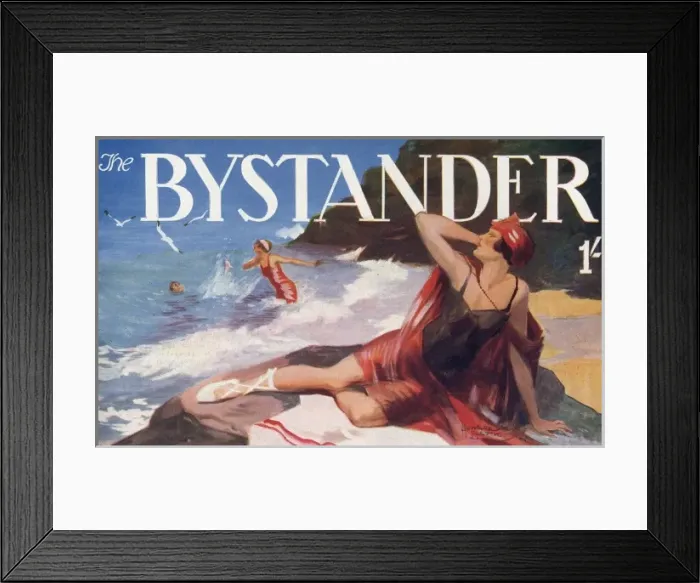 Framed Print : Bystander masthead design, 1927 - Beach scene Framed Print : Bystander masthead design, 1927 - Beach scene