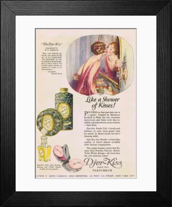 Framed Print : Advert for Djer-Kiss perfum and tioleteries, 1927 Framed Print : Advert for Djer-Kiss perfum and tioleteries, 1927