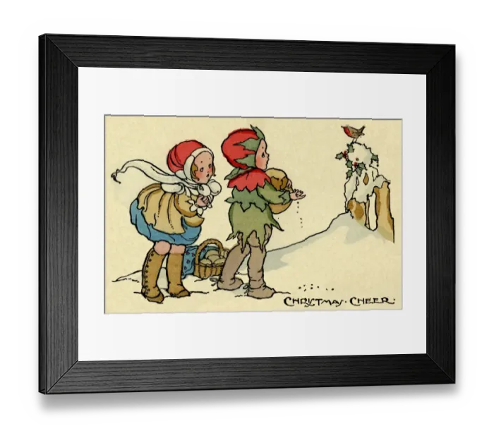 Framed Print : Children feeding robin Framed Print : Children feeding robin