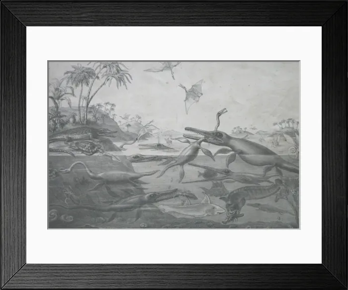 Framed Print : Prehistoric landscape with various creatures Framed Print : Prehistoric landscape with various creatures
