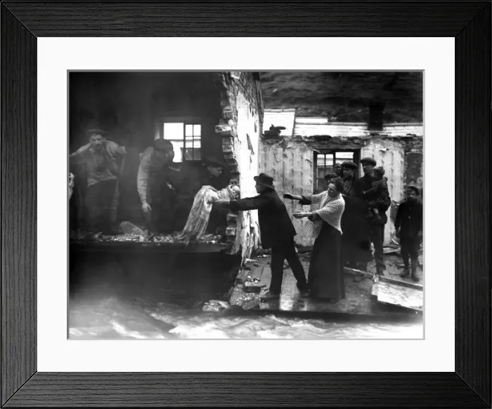 Framed Print : Saving a baby from flooded building, South Wales Framed Print : Saving a baby from flooded building, South Wales