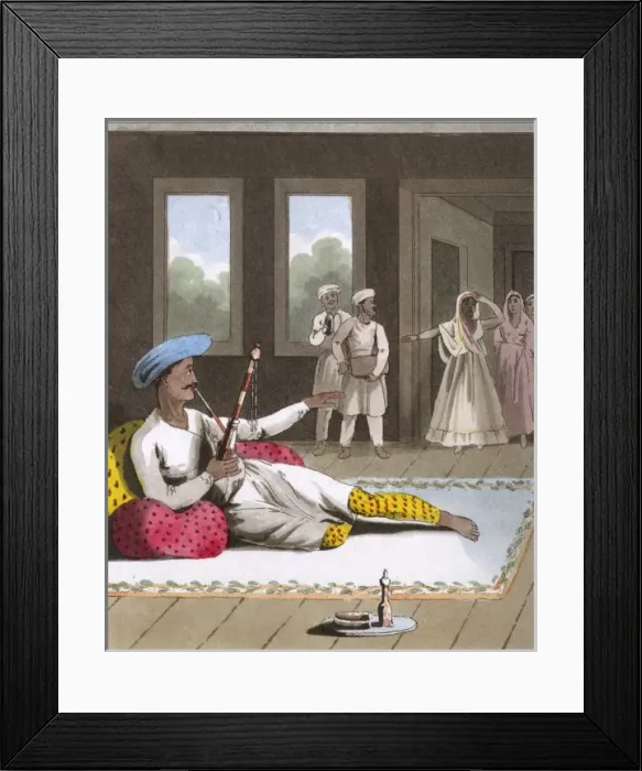Framed Print : Native Indian gentleman smoking a Goorgoory Pipe Framed Print : Native Indian gentleman smoking a Goorgoory Pipe