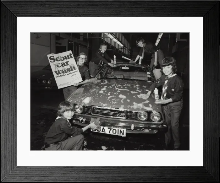 Framed Print : Boy Scouts car washing during Scout Job Week Framed Print : Boy Scouts car washing during Scout Job Week