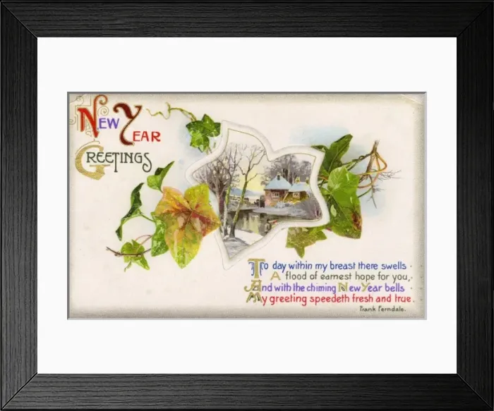 Framed Print : New Year Greetings Postcard Framed Print : New Year Greetings Postcard