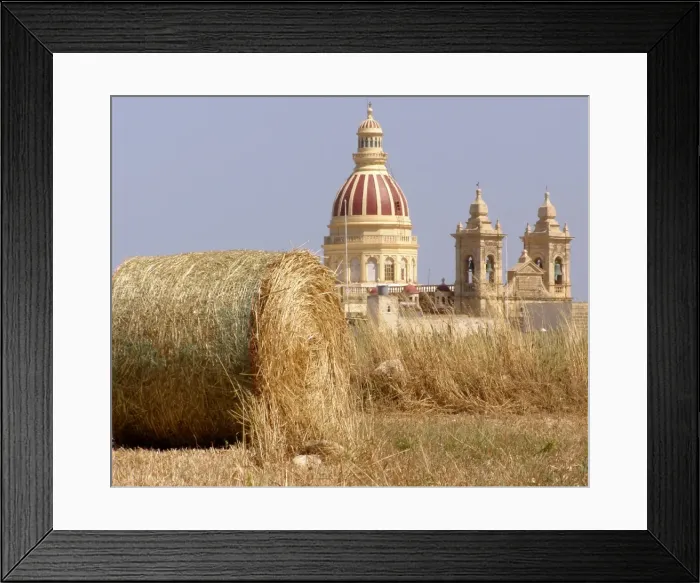 Framed Print : San Lawrenz church with hay bales Framed Print : San Lawrenz church with hay bales