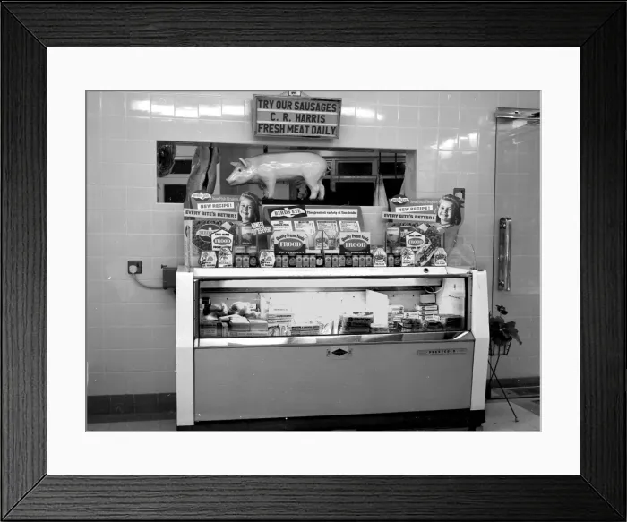 Framed Print : Butchers shop display, Walton-on-the-Naze, Essex Framed Print : Butchers shop display, Walton-on-the-Naze, Essex