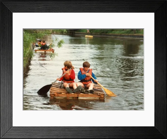 Framed Print : Boys paddling a crate, Longridge Centre Framed Print : Boys paddling a crate, Longridge Centre