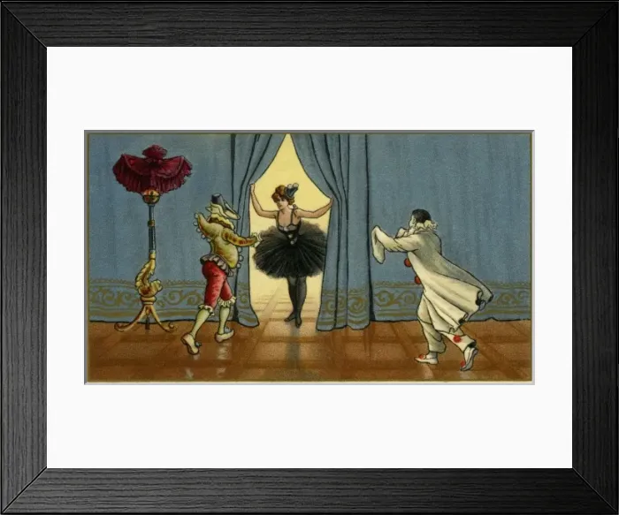 Framed Print : Pierrot, jester and pierrette acting on stage Framed Print : Pierrot, jester and pierrette acting on stage