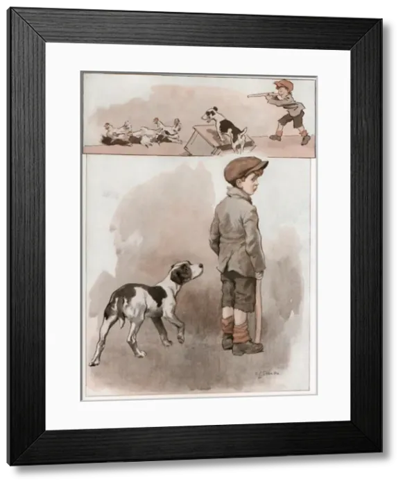 Framed Print : A boy and his dog in trouble for chasing chickens Framed Print : A boy and his dog in trouble for chasing chickens