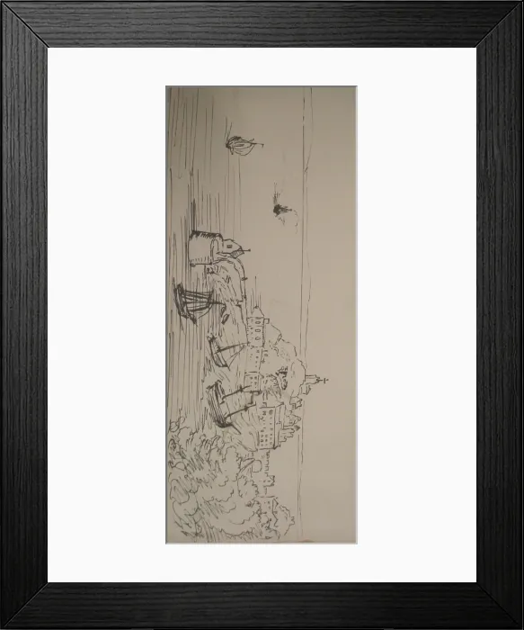 Framed Print : Sketch of Tenby, Wales, showing the harbour Framed Print : Sketch of Tenby, Wales, showing the harbour