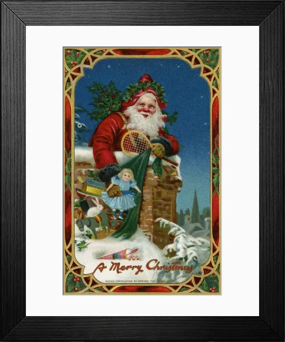 Framed Print : Santa going down a chimney Framed Print : Santa going down a chimney