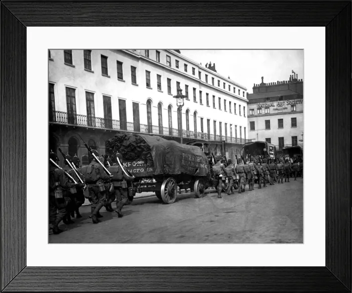 Framed Print : Soldiers escorting carts during railway strike Framed Print : Soldiers escorting carts during railway strike