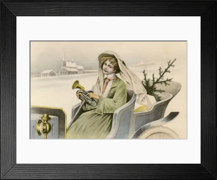 Framed Print : Lady driver with her Christmas shopping in the back Framed Print : Lady driver with her Christmas shopping in the back