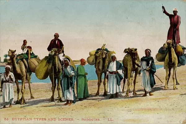 Bedouins and camels in the desert, Egypt