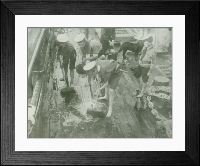 Framed Print : Sea Scouts washing the deck Framed Print : Sea Scouts washing the deck