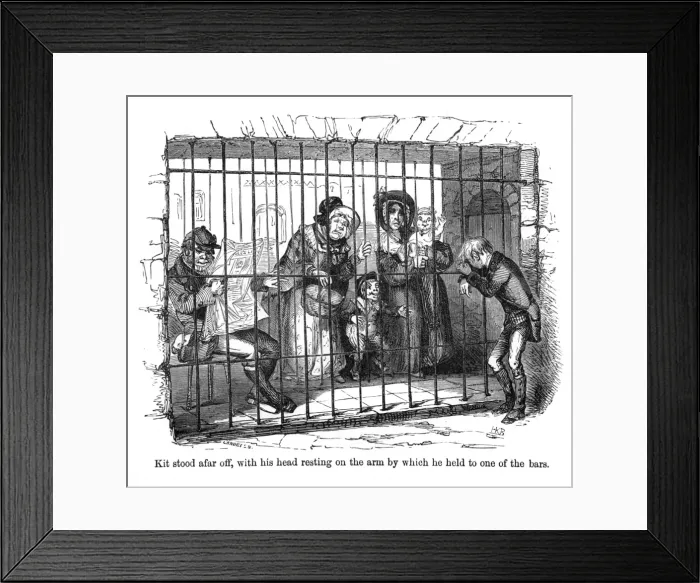 Framed Print : The Old Curiosity Shop, Kit behind bars Framed Print : The Old Curiosity Shop, Kit behind bars
