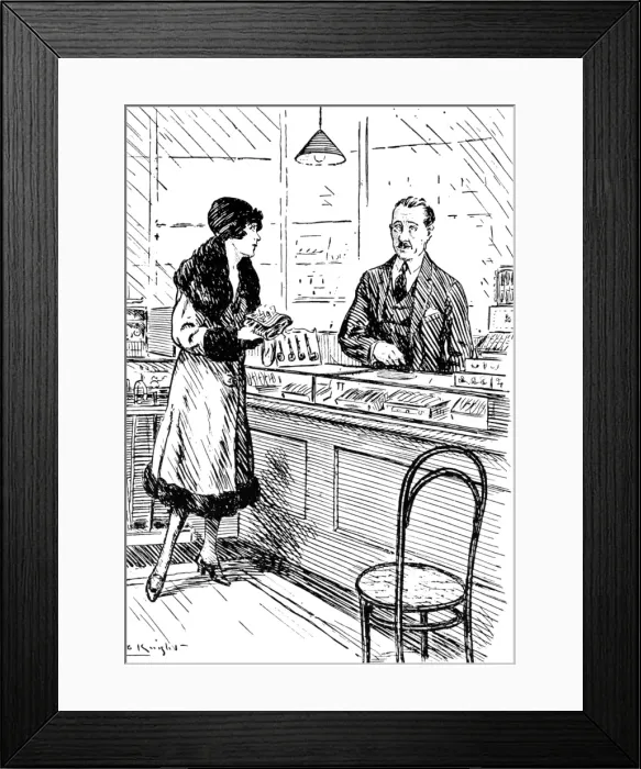 Framed Print : A young wife visiting a cigar shop Framed Print : A young wife visiting a cigar shop