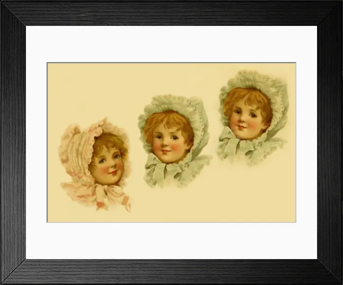 Framed Print : Three girls in bonnets Framed Print : Three girls in bonnets