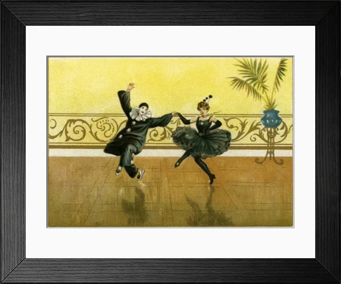 Framed Print : Pierrot & pierette in black dancing Framed Print : Pierrot & pierette in black dancing