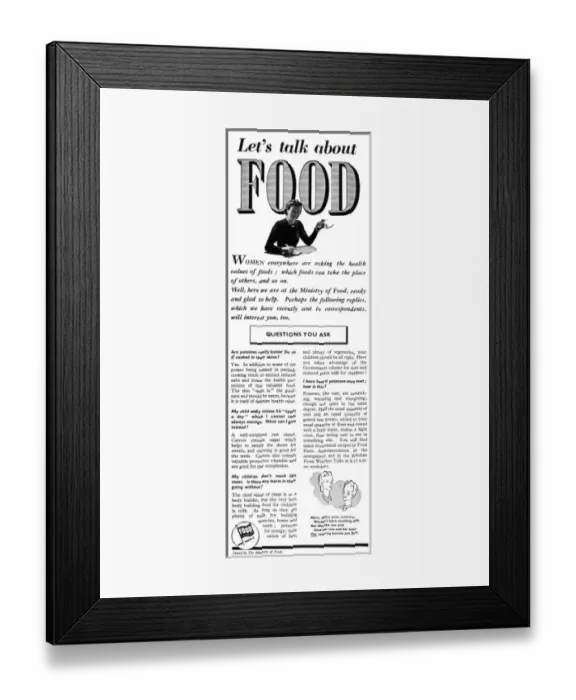 Framed Print : Advert for The Ministry of Food 1941 Framed Print : Advert for The Ministry of Food 1941