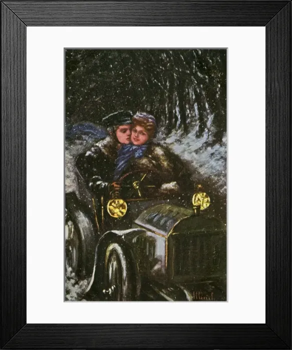 Framed Print : Russian couple drive along a snowy country lane Framed Print : Russian couple drive along a snowy country lane