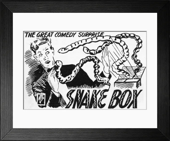 Framed Print : Snake Box. Title block for a trick in a Magic dealers trick catalogue Date: 1952 Framed Print : Snake Box. Title block for a trick in a Magic dealers trick catalogue Date: 1952
