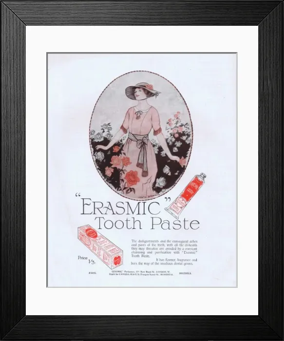 Framed Print : Advert for Erasmic tooth paste, 1921 Framed Print : Advert for Erasmic tooth paste, 1921